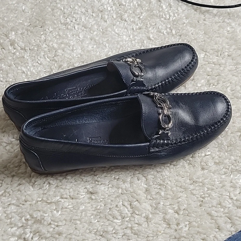 Salvatore ferragamo Ganachi navy leather driving loafers/shoes size 7 - Picture 15 of 16